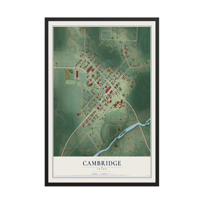 Map of Cambridge, Idaho, 12 x 18 inch print in a black wood frame