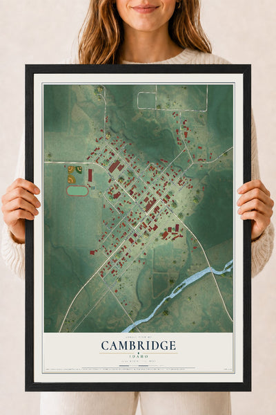 Map of Cambridge, Idaho, 18 x 24 inch print in a black wood frame