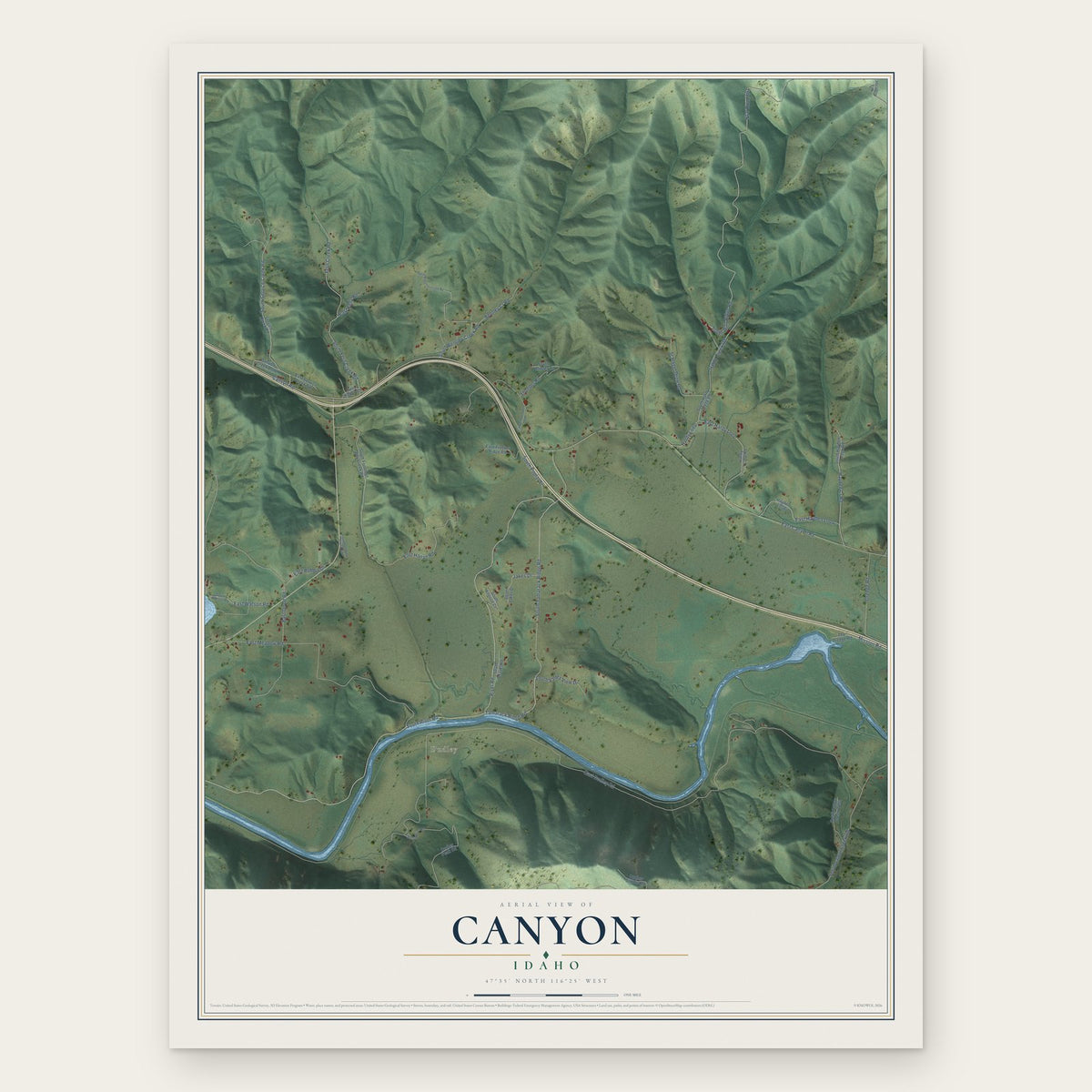 Canyon, Idaho map print, the full design