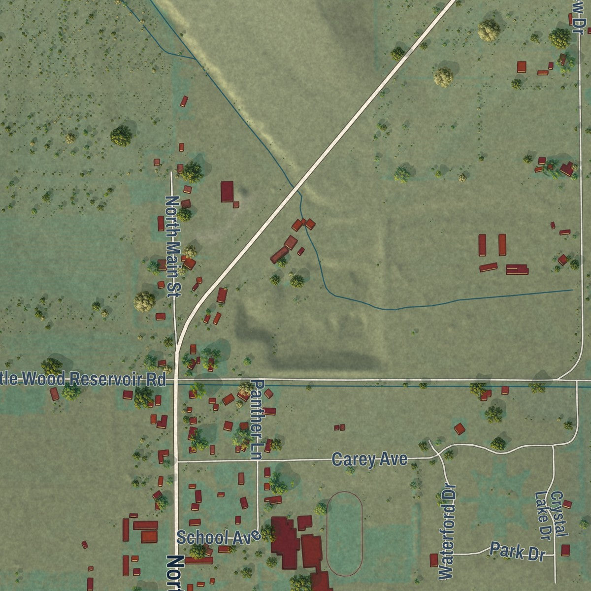 Second close-up of the map of Carey, Idaho print showing more streets and buildings