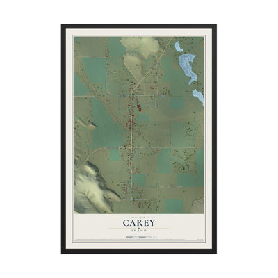 Map of Carey, Idaho, 12 x 18 inch print in a black wood frame