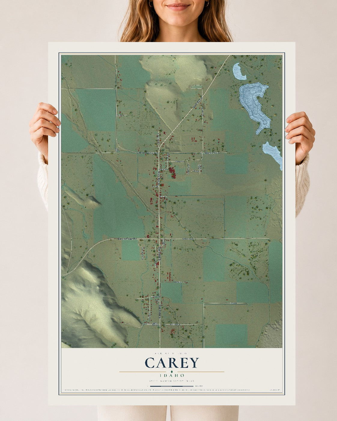 Map of Carey, Idaho, 24 x 36 inch unframed archival matte print