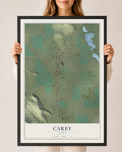 Map of Carey, Idaho, 24 x 36 inch print in a black wood frame