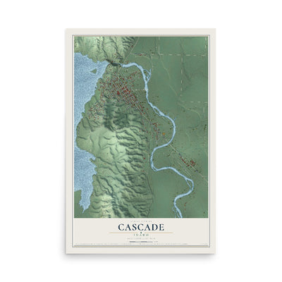 Map of Cascade, Idaho, 12 x 18 inch unframed archival matte print