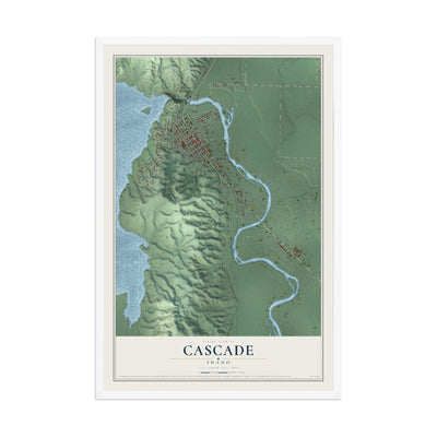 Map of Cascade, Idaho, 12 x 18 inch print in a white wood frame