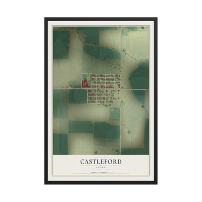 Map of Castleford, Idaho, 12 x 18 inch print in a black wood frame