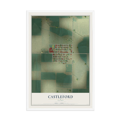 Map of Castleford, Idaho, 12 x 18 inch print in a white wood frame