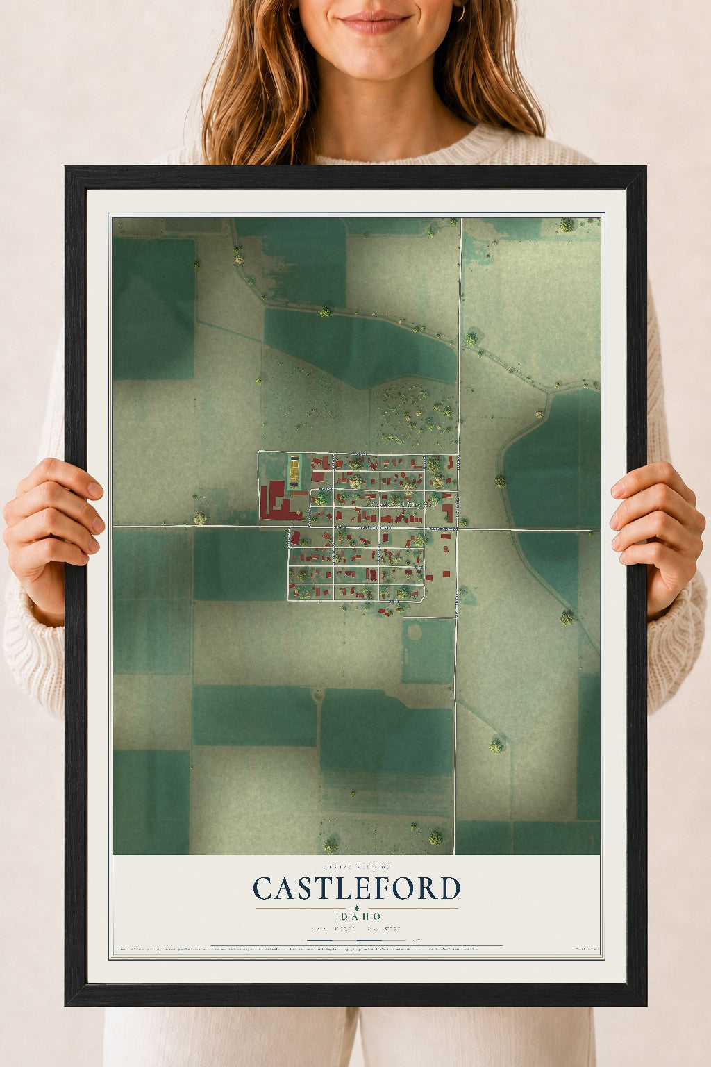 Map of Castleford, Idaho, 18 x 24 inch print in a black wood frame