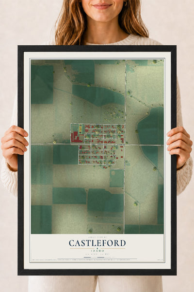 Map of Castleford, Idaho, 18 x 24 inch print in a black wood frame