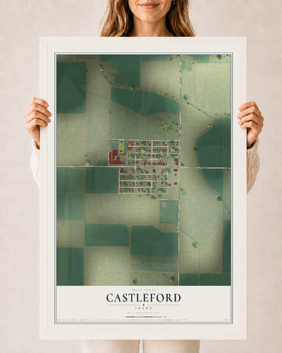 Map of Castleford, Idaho, 24 x 36 inch print in a white wood frame