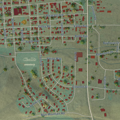 Close-up of the map of Challis, Idaho print showing street and building detail