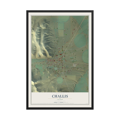 Map of Challis, Idaho, 12 x 18 inch print in a black wood frame