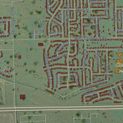 Close-up of the map of Chubbuck, Idaho print showing street and building detail