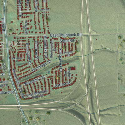 Second close-up of the map of Chubbuck, Idaho print showing more streets and buildings