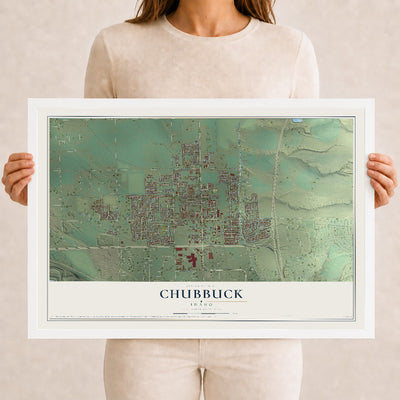 Map of Chubbuck, Idaho, 12 x 18 inch print in a white wood frame