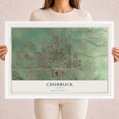 Map of Chubbuck, Idaho, 18 x 24 inch print in a white wood frame