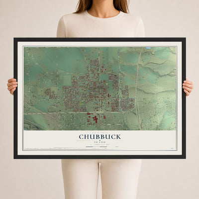 Map of Chubbuck, Idaho, 24 x 36 inch print in a black wood frame