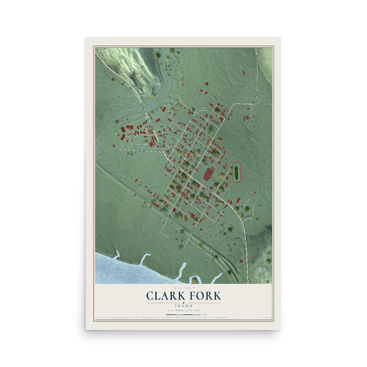 Map of Clark Fork, Idaho, 12 x 18 inch unframed archival matte print
