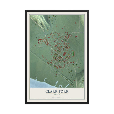 Map of Clark Fork, Idaho, 12 x 18 inch print in a black wood frame