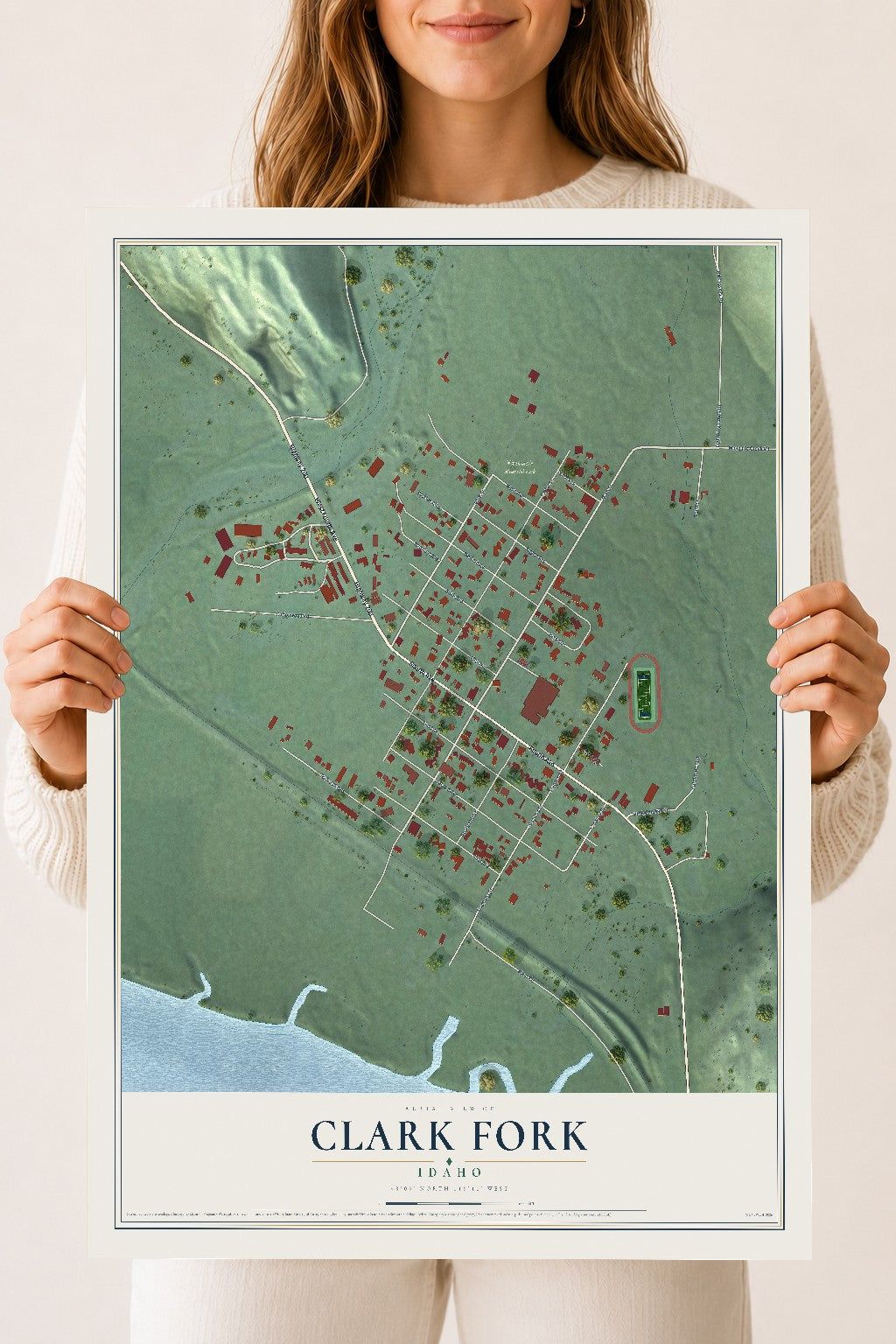 Map of Clark Fork, Idaho, 18 x 24 inch unframed archival matte print