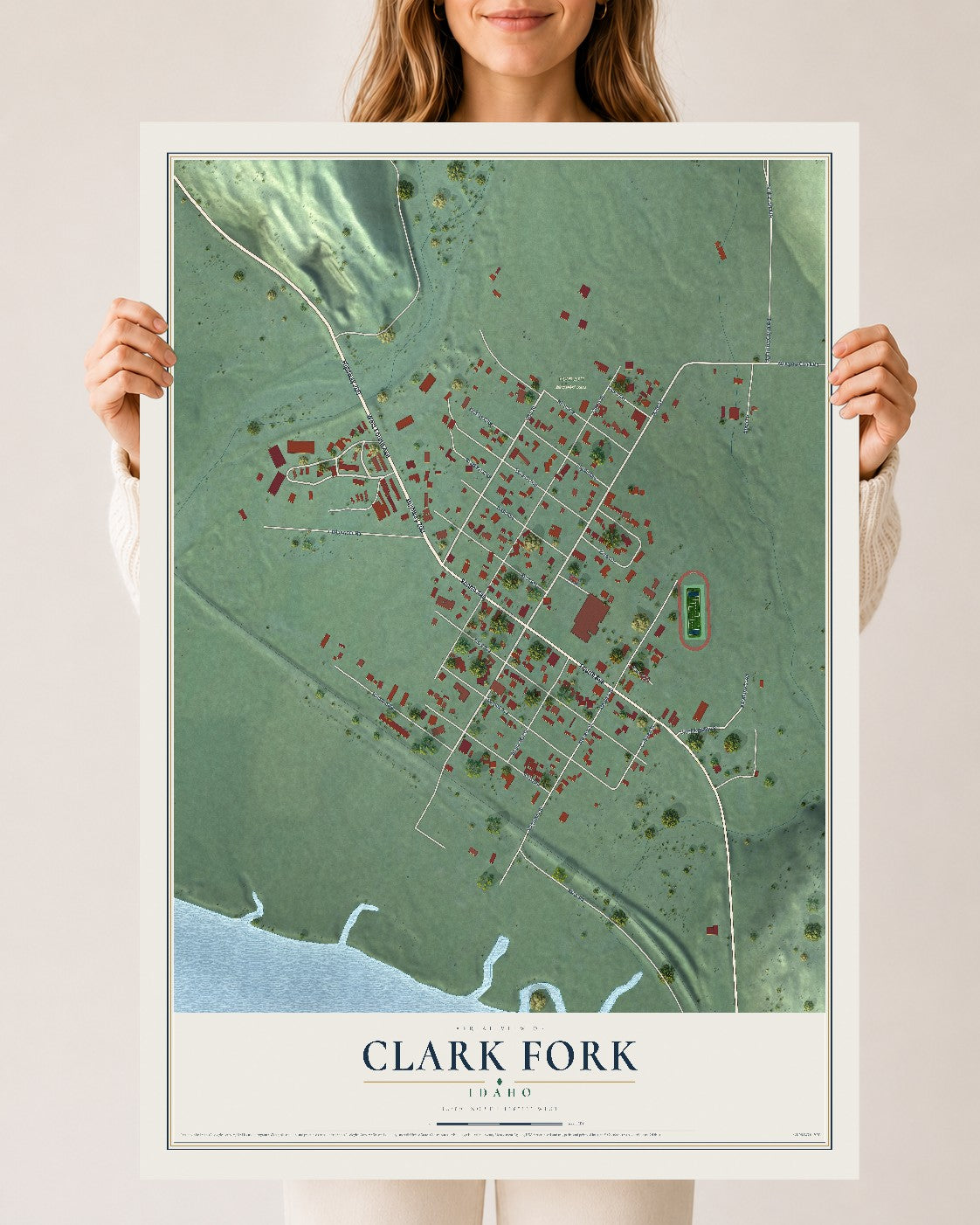 Map of Clark Fork, Idaho, 24 x 36 inch unframed archival matte print