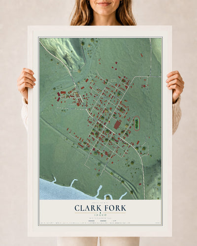 Map of Clark Fork, Idaho, 24 x 36 inch print in a white wood frame