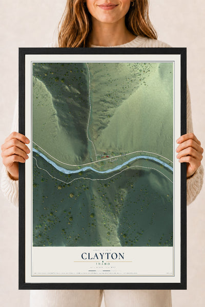 Map of Clayton, Idaho, 18 x 24 inch print in a black wood frame