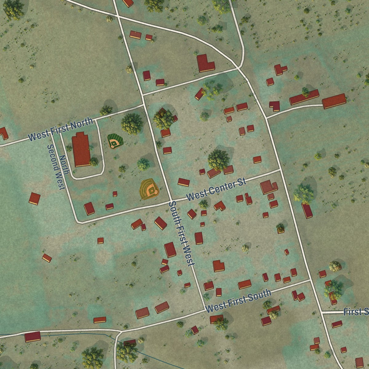 Close-up of the map of Clifton, Idaho print showing street and building detail