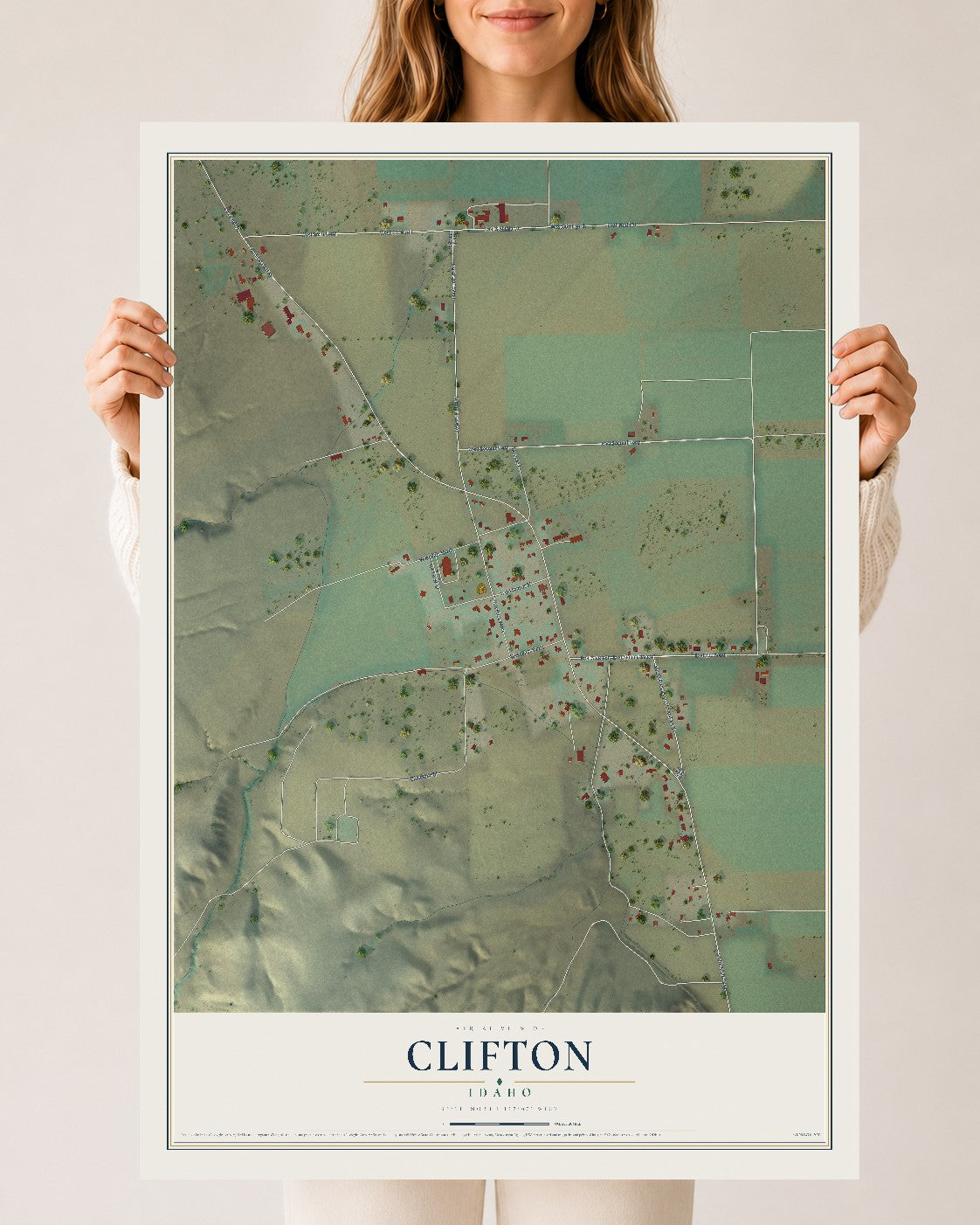 Map of Clifton, Idaho, 24 x 36 inch unframed archival matte print