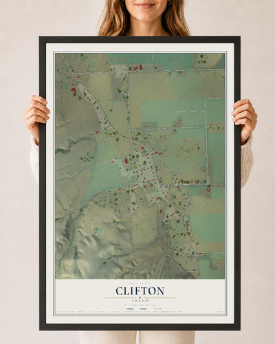 Map of Clifton, Idaho, 24 x 36 inch print in a black wood frame