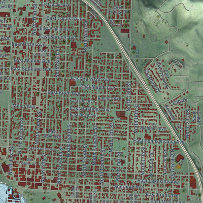 Close-up of the map of Coeur d'Alene, Idaho print showing street and building detail