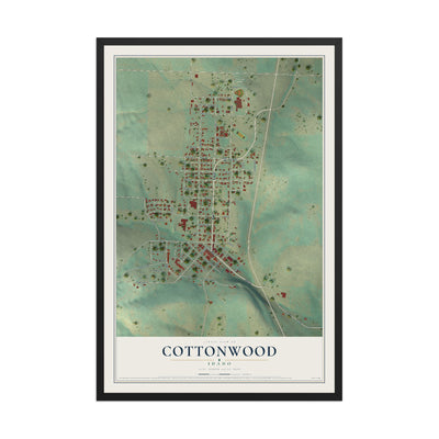 Map of Cottonwood, Idaho, 12 x 18 inch print in a black wood frame