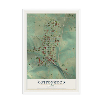 Map of Cottonwood, Idaho, 12 x 18 inch print in a white wood frame