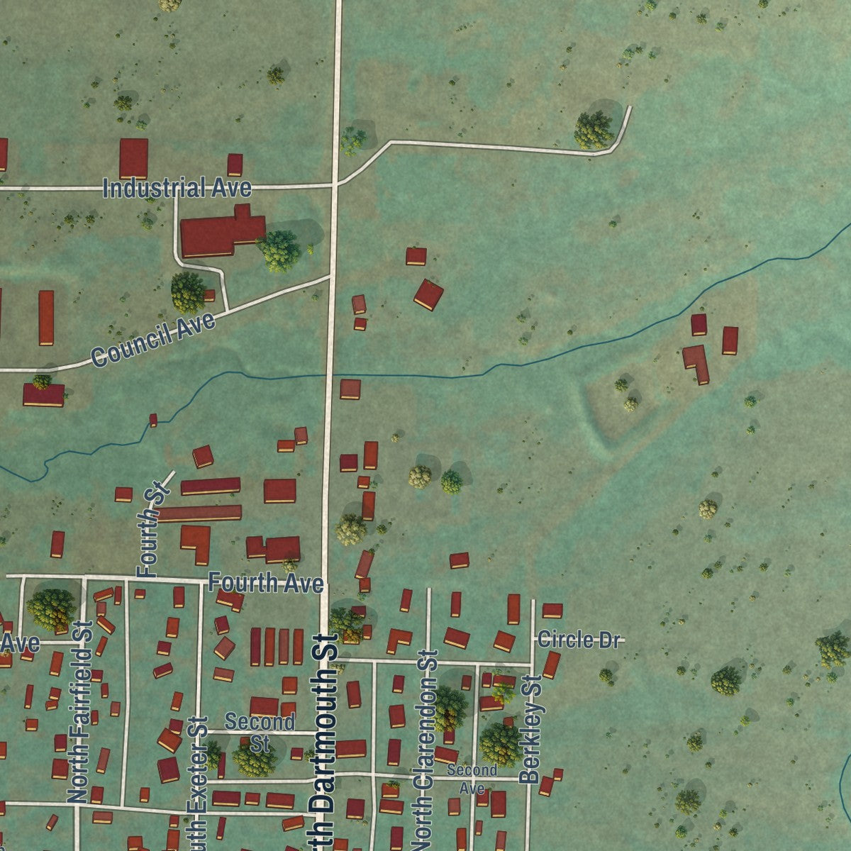 Second close-up of the map of Council, Idaho print showing more streets and buildings