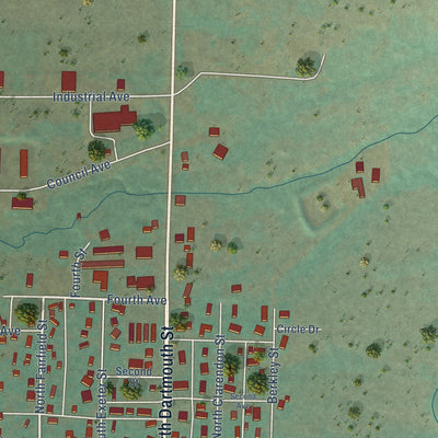 Second close-up of the map of Council, Idaho print showing more streets and buildings