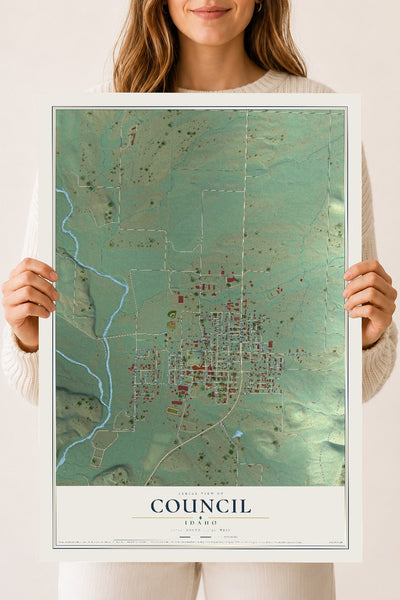Map of Council, Idaho, 18 x 24 inch unframed archival matte print