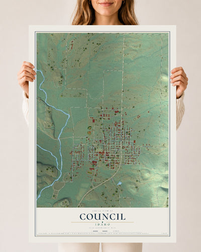 Map of Council, Idaho, 24 x 36 inch unframed archival matte print