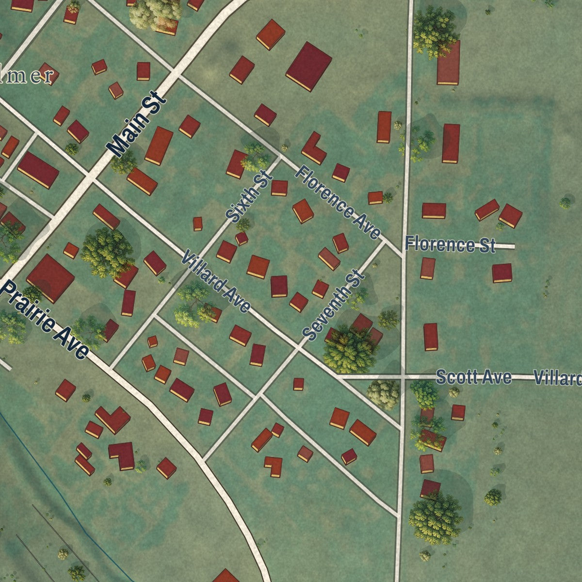Second close-up of the map of Craigmont, Idaho print showing more streets and buildings