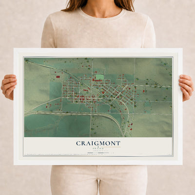 Map of Craigmont, Idaho, 12 x 18 inch print in a white wood frame