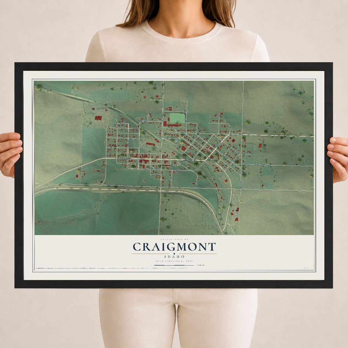 Map of Craigmont, Idaho, 18 x 24 inch print in a black wood frame