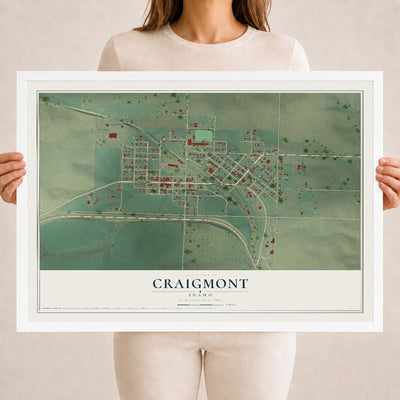 Map of Craigmont, Idaho, 18 x 24 inch print in a white wood frame