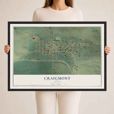 Map of Craigmont, Idaho, 24 x 36 inch print in a black wood frame