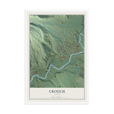Map of Crouch, Idaho, 12 x 18 inch print in a white wood frame