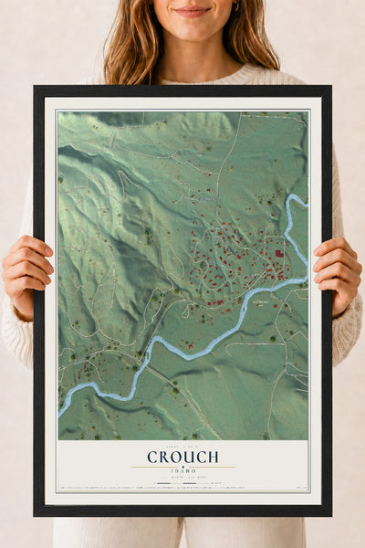 Map of Crouch, Idaho, 18 x 24 inch print in a black wood frame