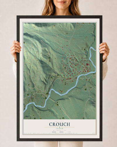 Map of Crouch, Idaho, 24 x 36 inch print in a black wood frame