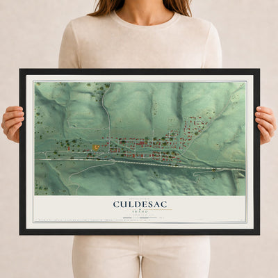 Map of Culdesac, Idaho, 12 x 18 inch print in a black wood frame