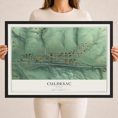 Map of Culdesac, Idaho, 18 x 24 inch print in a black wood frame