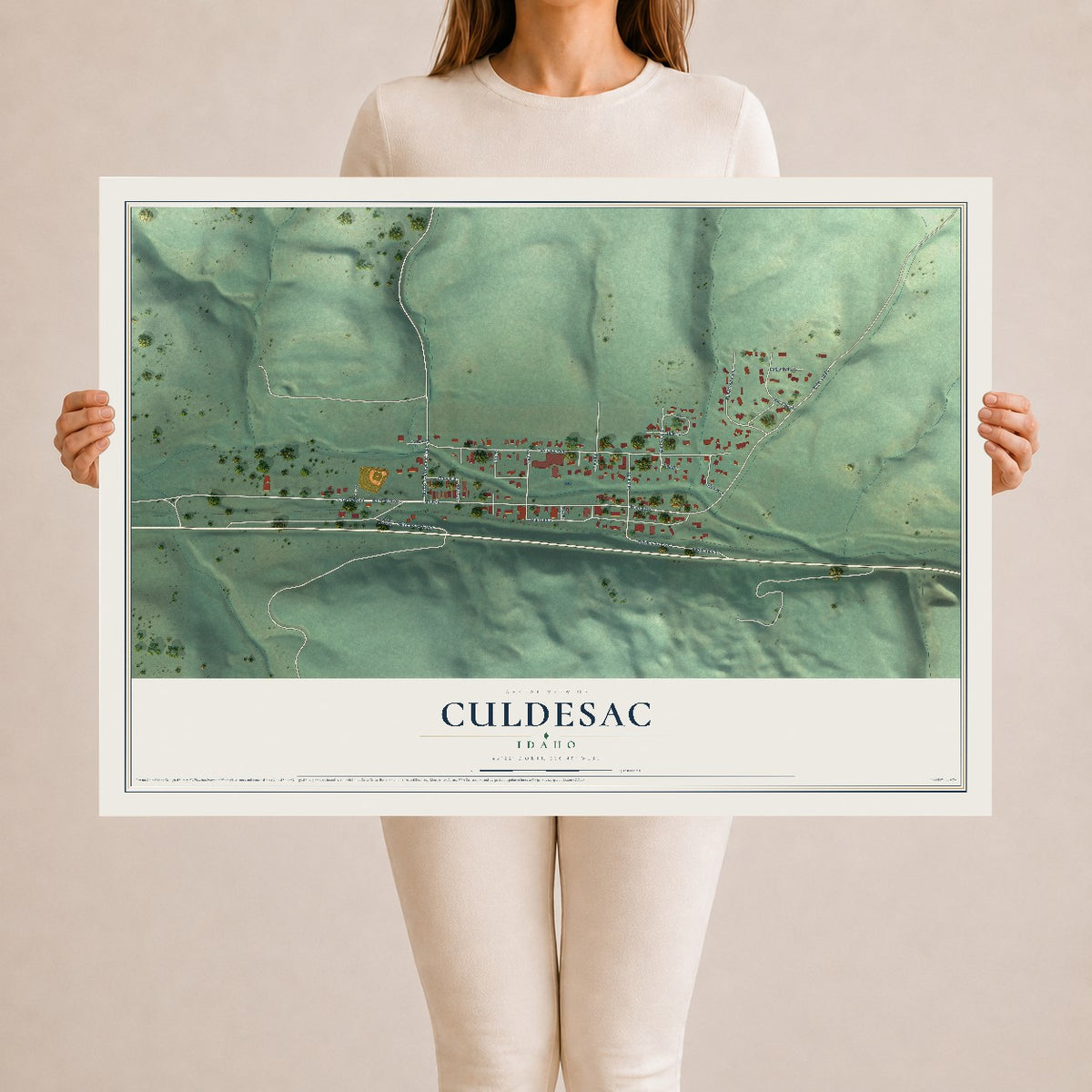 Map of Culdesac, Idaho, 24 x 36 inch unframed archival matte print