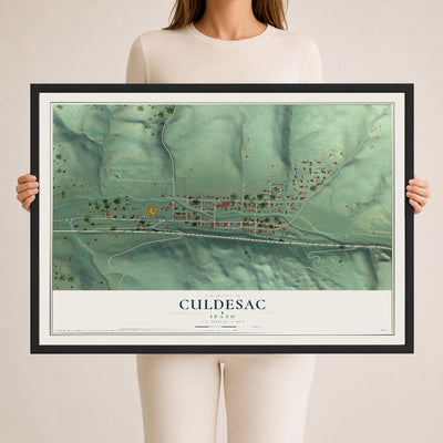 Map of Culdesac, Idaho, 24 x 36 inch print in a black wood frame