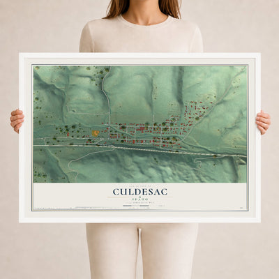 Map of Culdesac, Idaho, 24 x 36 inch print in a white wood frame